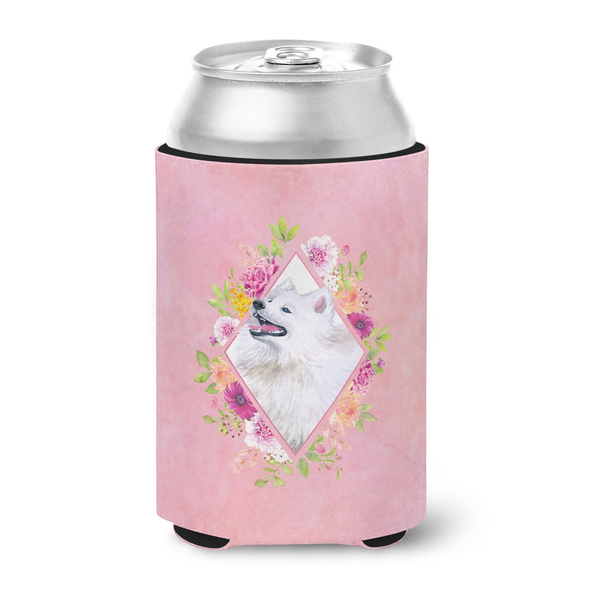 Samoyed Pink Flowers Can Or Bottle Hugger
